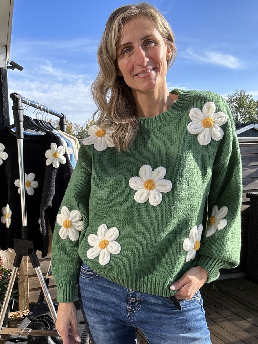 Overdele Gown | Isa Margurit Pullover Med Handlavet Blomster Green