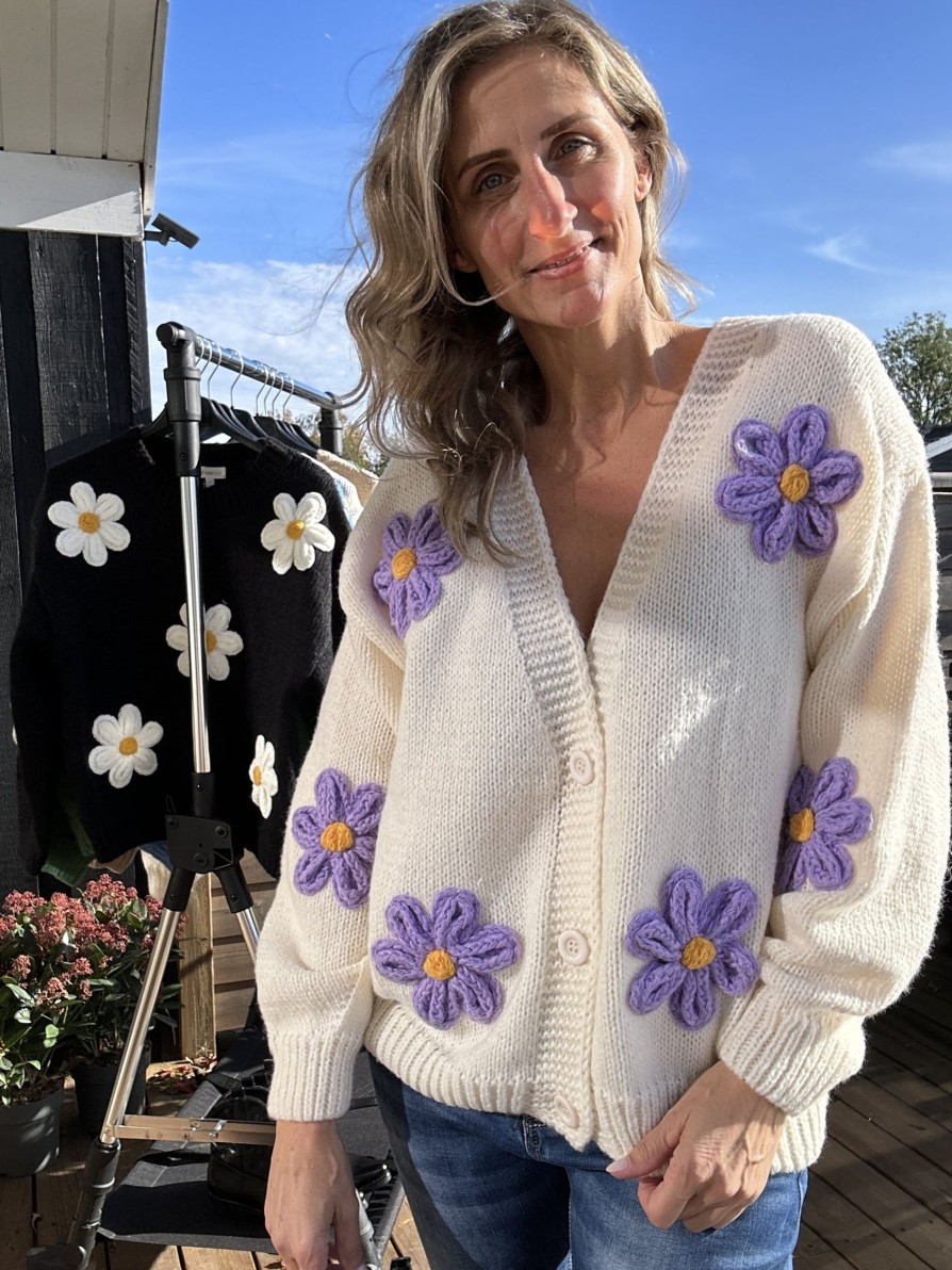 Overdele Gown | Isa Margurit Cardigan 2398 Med Handlavet Blomster White/Purple