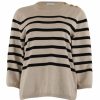 Overdele Continue | Mila 3/4 Knit Blouse Gold Sand With Black Stripe