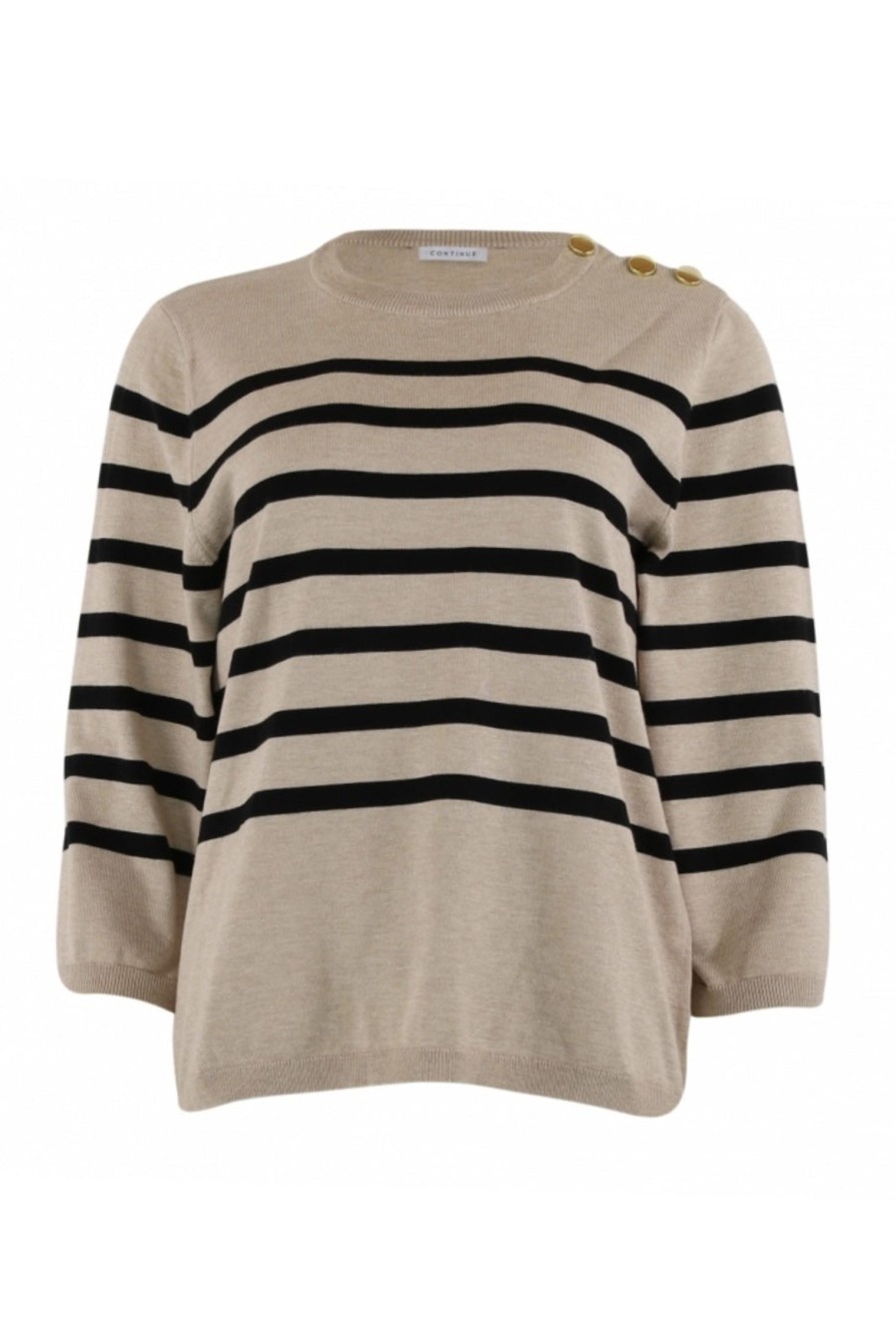 Overdele Continue | Mila 3/4 Knit Blouse Gold Sand With Black Stripe