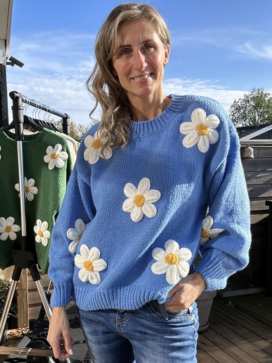 Overdele Gown | Isa Margurit Pullover Med Handlavet Blomster Blue