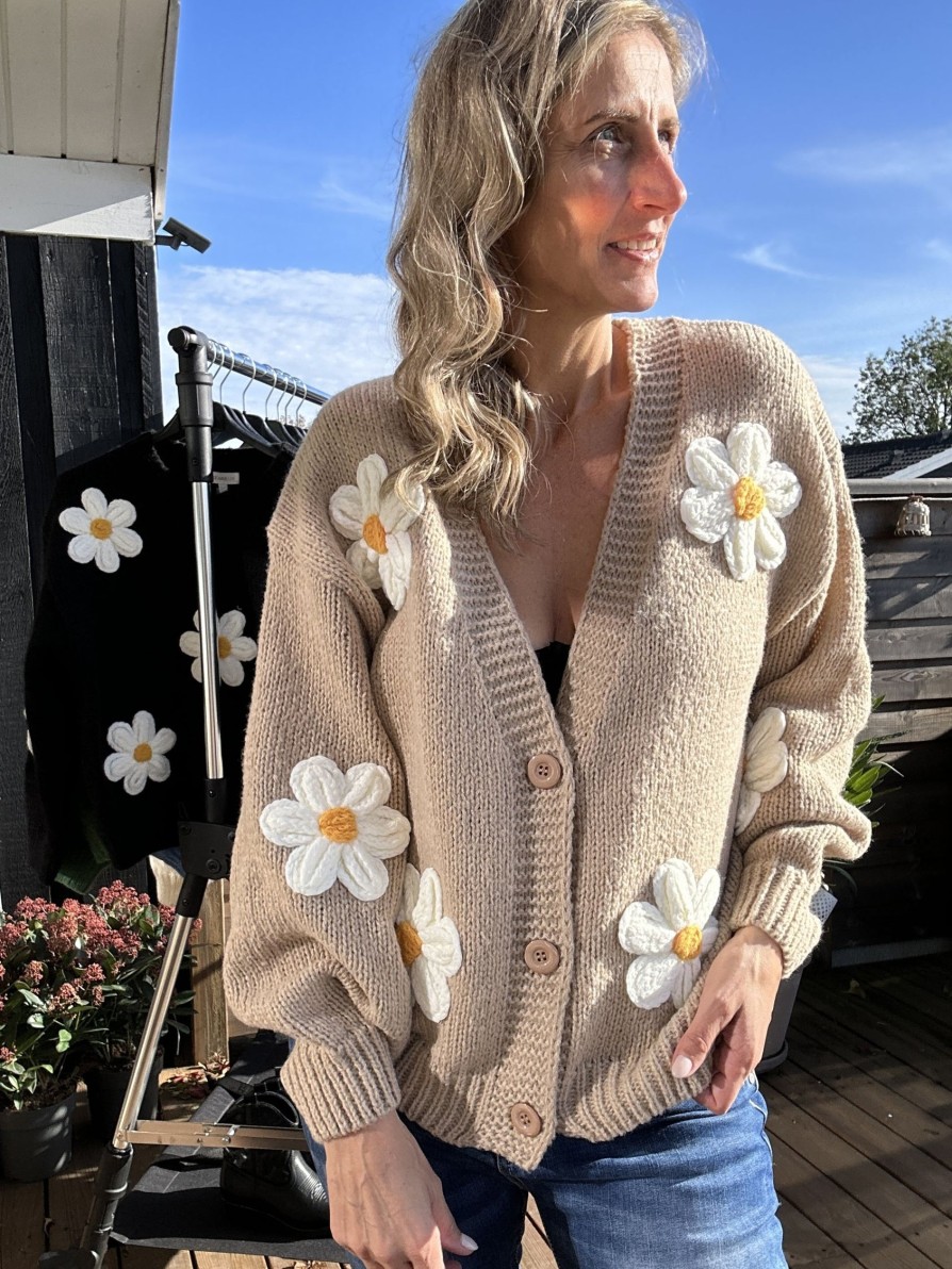 Overdele Gown | Isa Margurit Cardigan 2398 Med Handlavet Blomster Sand