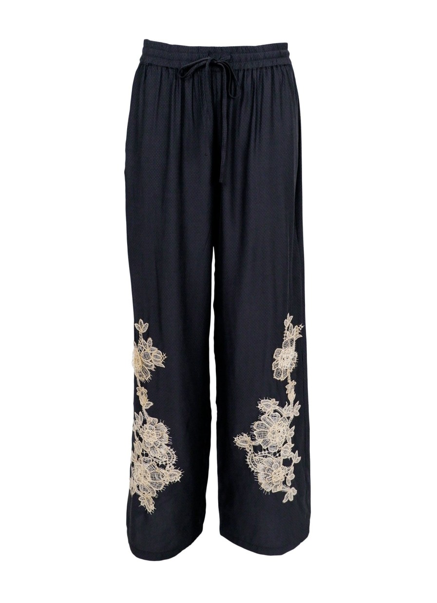 Underdele Black Colour | Liane Pant W/ Lace Patch Black