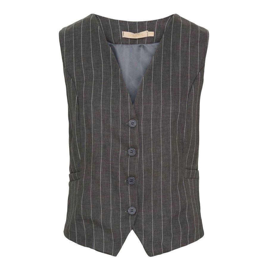 Overdele Marta du Chateau | 81093-1 Vest Mdcsolveig Grey Stripe